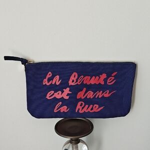 Clare V Navy Canvas Pouch with Pink Script New ⚠️
